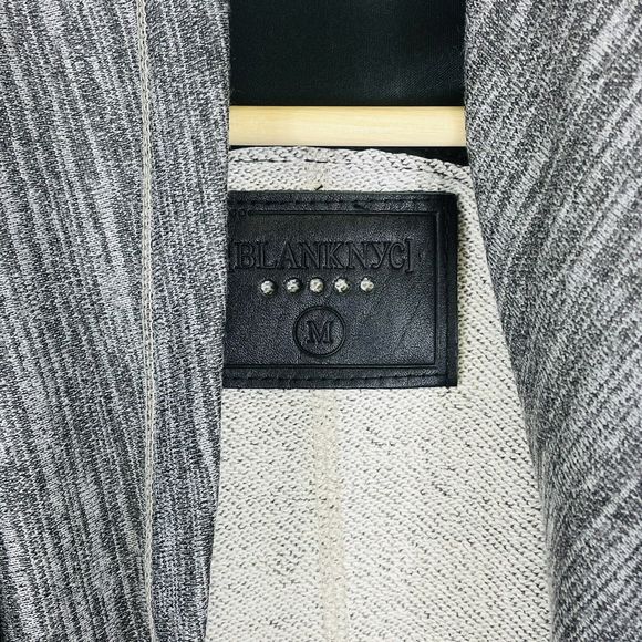 Blank NYC BlankNYC Grey French Terry Faux Leather Moto Open Jacket Womens Medium - Picture 8 of 9